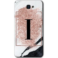 Galaxy J7 Prime 2 Kılıf Hd Desen Baskılı Arka Kapak + Kırılmaz Cam - Pembe Mermer Desenli I Harfi