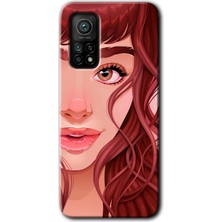 Gramaphone Xiaomi Mi 10T Pro Kılıf Hd Desen Baskılı Arka Kapak + Kırılmaz Cam - Kızıl Kız