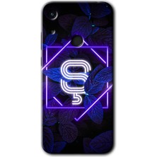 Gramaphone Honor 8A Kılıf Hd Desen Baskılı Arka Kapak + Kırılmaz Cam - Dark Neon Yaprak Ş Harfi