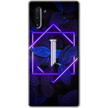 Galaxy Note 10 Kılıf Hd Desen Baskılı Arka Kapak + Kırılmaz Cam - Dark Neon Yaprak I Harfi