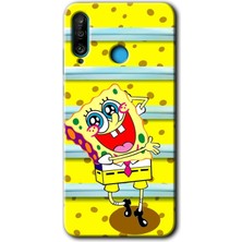 Gramaphone Huawei P30 Lite Kılıf Hd Desen Baskılı Arka Kapak + Kırılmaz Cam - Aşık Sünger Bob