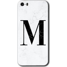 Gramaphone Apple iPhone 5s Kılıf Hd Desen Baskılı Arka Kapak - Beyaz Mermer Desenli M Harfi