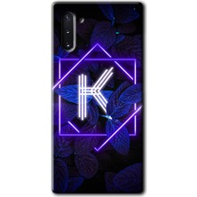 Galaxy Note 10 Kılıf Hd Desen Baskılı Arka Kapak + Esnek Nano Cam - Dark Neon Yaprak K Harfi