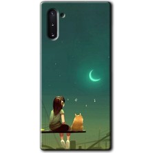 Galaxy Note 10 Kılıf Hd Desen Baskılı Arka Kapak + Esnek Nano Cam - Kedili Kız