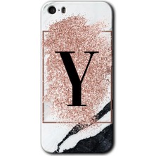 iPhone 5s Kılıf Hd Desen Baskılı Arka Kapak - Pembe Mermer Desenli Y Harfi