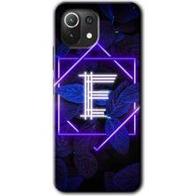 Xiaomi Mi 11 Kılıf Hd Desen Baskılı Arka Kapak - Dark Neon Yaprak E Harfi