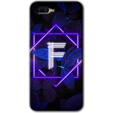 Oppo Rx 17 Neo Kılıf Hd Desen Baskılı Arka Kapak + Kırılmaz Cam - Dark Neon Yaprak F Harfi