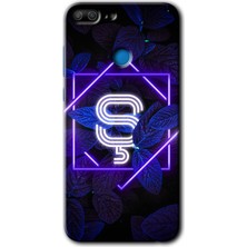 Honor 9 Lite Kılıf Hd Desen Baskılı Arka Kapak + Kırılmaz Cam - Dark Neon Yaprak Ş Harfi
