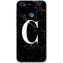 Honor 9 Lite Kılıf Hd Desen Baskılı Arka Kapak - Siyah Mermer Desenli C Harfi