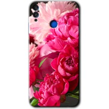 Honor 8x Kılıf Hd Desen Baskılı Arka Kapak - Kırmızı Beyaz Gül