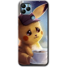 General Mobile Gm 22 Plus Kılıf Hd Desen Baskılı Arka Kapak + Esnek Nano Cam - Üzgün Pikaçu