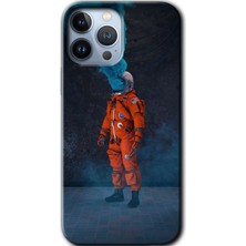 iPhone 13 Pro Max Kılıf Hd Desen Baskılı Arka Kapak + Kırılmaz Cam - Smoke Astronot