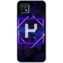 Oppo A15S Kılıf Hd Desen Baskılı Arka Kapak - Dark Neon Yaprak H Harfi