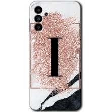 Galaxy M23 Kılıf Hd Desen Baskılı Arka Kapak + Kırılmaz Cam - Pembe Mermer Desenli I Harfi