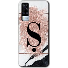 Vivo Y51A Kılıf Hd Desen Baskılı Arka Kapak + Kırılmaz Cam - Pembe Mermer Desenli Ş Harfi