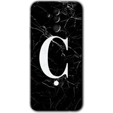 Huawei Mate 20 Lite Kılıf Hd Desen Baskılı Arka Kapak + Kırılmaz Cam - Siyah Mermer Desenli Ç Harfi