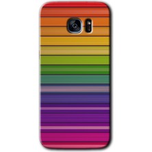 Galaxy S7 Edge Kılıf Hd Desen Baskılı Arka Kapak + Esnek Nano Cam - Colorful Lines