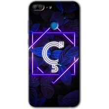 Honor 9 Lite Kılıf Hd Desen Baskılı Arka Kapak + Kırılmaz Cam - Dark Neon Yaprak Ç Harfi