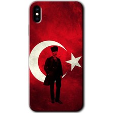 iPhone x Kılıf Hd Desen Baskılı Arka Kapak + Esnek Nano Cam - Atatürk Bayrak