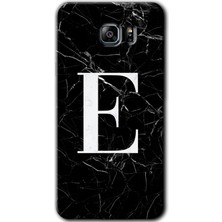 Galaxy Note 5 Kılıf Hd Desen Baskılı Arka Kapak + Kırılmaz Cam - Siyah Mermer Desenli E Harfi