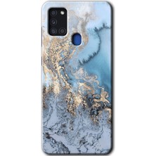 Gramaphone Galaxy A21S Kılıf Hd Desen Baskılı Arka Kapak + Kırılmaz Cam - Eski Mermer