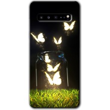 Gramaphone Galaxy S10 Plus Kılıf Hd Desen Baskılı Arka Kapak + Kırılmaz Cam - Işıklı Kelebekler