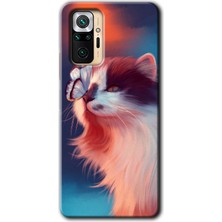 Gramaphone Redmi Note 10 Pro Kılıf Hd Desen Baskılı Arka Kapak + Kırılmaz Cam - Cat Butterfly