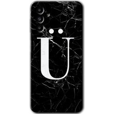 Gramaphone Galaxy M23 Kılıf Hd Desen Baskılı Arka Kapak + Kırılmaz Cam - Siyah Mermer Desenli Ü Harfi