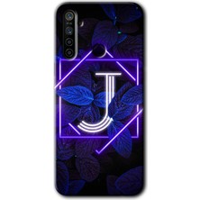 Gramaphone Realme 6i Kılıf Hd Desen Baskılı Arka Kapak - Dark Neon Yaprak J Harfi