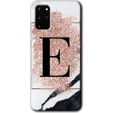 Gramaphone Galaxy S20 Plus Kılıf Hd Desen Baskılı Arka Kapak + Kırılmaz Cam - Pembe Mermer Desenli E Harfi