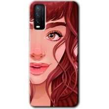 Gramaphone Vivo Y11S Kılıf Hd Desen Baskılı Arka Kapak + Esnek Nano Cam - Kızıl Kız