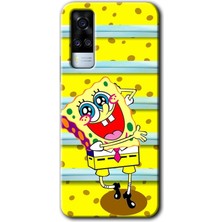 Gramaphone Vivo Y51A Kılıf Hd Desen Baskılı Arka Kapak + Kırılmaz Cam - Aşık Sünger Bob