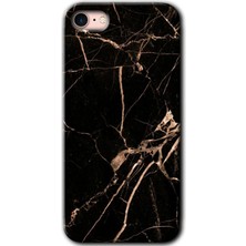 Gramaphone Apple iPhone Se 2020 Kılıf Hd Desen Baskılı Arka Kapak + Kırılmaz Cam - Siyah Gold Mermer