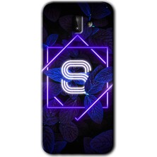Galaxy J6 Plus Kılıf Hd Desen Baskılı Arka Kapak + Kırılmaz Cam - Dark Neon Yaprak S Harfi