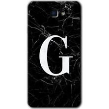 Galaxy J7 Prime 2 Kılıf Hd Desen Baskılı Arka Kapak + Kırılmaz Cam - Siyah Mermer Desenli G Harfi