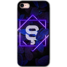 iPhone 8 Kılıf Hd Desen Baskılı Arka Kapak + Kırılmaz Cam - Dark Neon Yaprak Ş Harfi