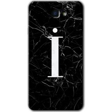 Galaxy J7 Prime 2 Kılıf Hd Desen Baskılı Arka Kapak + Kırılmaz Cam - Siyah Mermer Desenli I Harfi