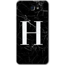 Galaxy J7 Prime 2 Kılıf Hd Desen Baskılı Arka Kapak + Kırılmaz Cam - Siyah Mermer Desenli H Harfi
