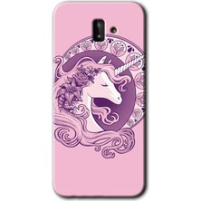 Galaxy J6 Plus Kılıf Hd Desen Baskılı Arka Kapak + Esnek Nano Cam - Unicorn-Pembe