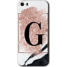 Gramaphone Apple iPhone 5s Kılıf Hd Desen Baskılı Arka Kapak - Pembe Mermer Desenli G Harfi