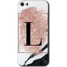 Gramaphone Apple iPhone 5s Kılıf Hd Desen Baskılı Arka Kapak - Pembe Mermer Desenli L Harfi