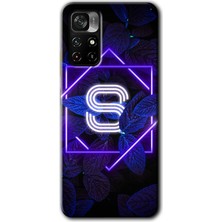 Gramaphone Poco M4 Pro 5g Kılıf Hd Desen Baskılı Arka Kapak + Esnek Nano Cam - Dark Neon Yaprak S Harfi