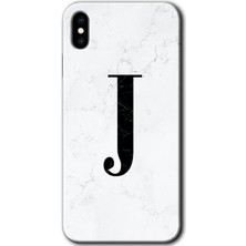 Gramaphone Apple iPhone Xs Max Kılıf Hd Desen Baskılı Arka Kapak - Beyaz Mermer Desenli J Harfi