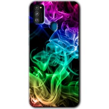 Galaxy M21 Kılıf Hd Desen Baskılı Arka Kapak + Esnek Nano Cam - Smoke Colorful