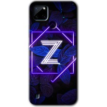 Realme C21 Kılıf Hd Desen Baskılı Arka Kapak + Kırılmaz Cam - Dark Neon Yaprak Z Harfi