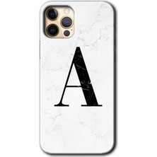 iPhone 11 Pro Kılıf Hd Desen Baskılı Arka Kapak + Kırılmaz Cam - Beyaz Mermer Desenli A Harfi