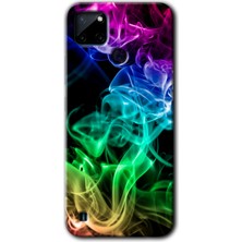 Realme C21 Kılıf Hd Desen Baskılı Arka Kapak + Esnek Nano Cam - Smoke Colorful
