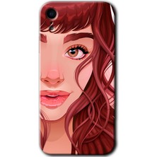 iPhone Xr Kılıf Hd Desen Baskılı Arka Kapak + Kırılmaz Cam - Kızıl Kız