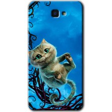 Galaxy J7 Prime Kılıf Hd Desen Baskılı Arka Kapak + Kırılmaz Cam - Çılgın Kedi