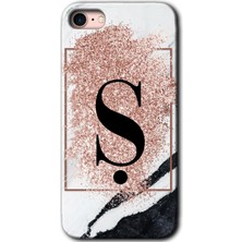 Gramaphone Apple iPhone 8 Kılıf Hd Desen Baskılı Arka Kapak + Esnek Nano Cam - Pembe Mermer Desenli Ş Harfi